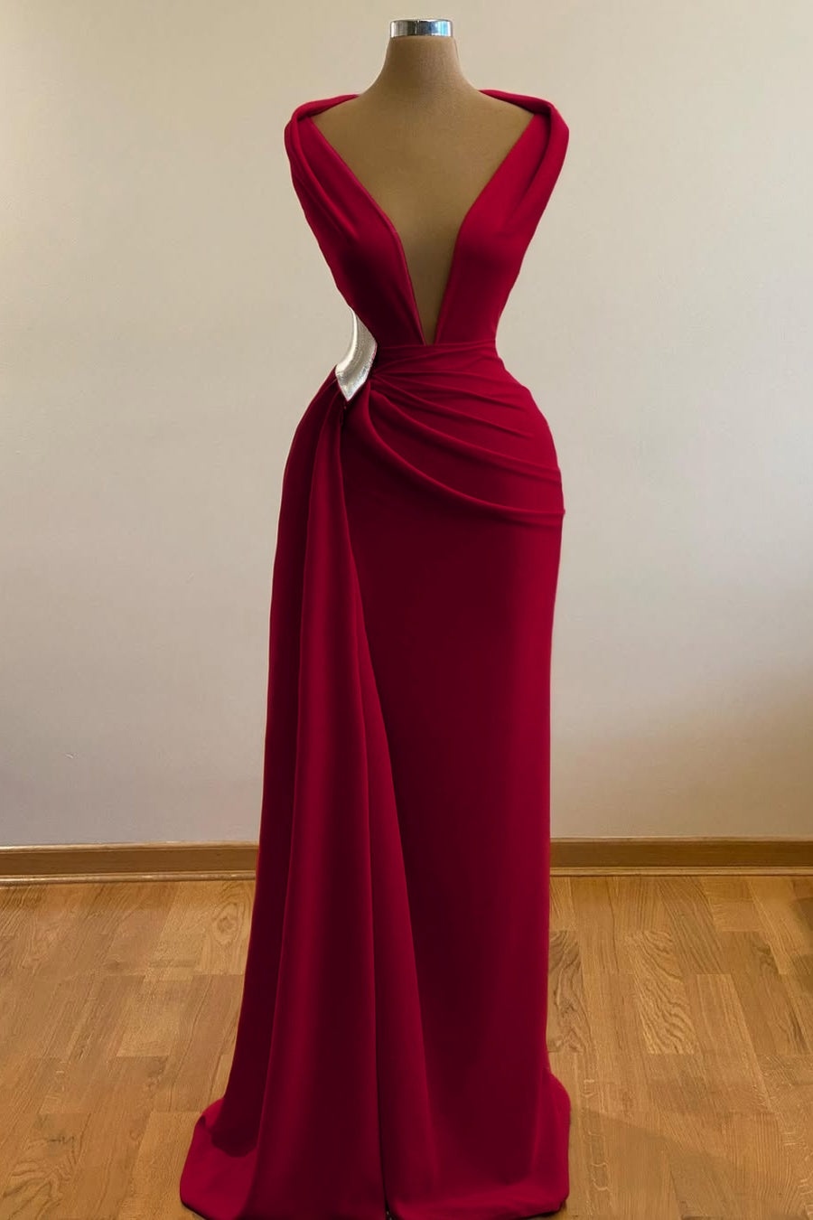 Simple Orange Sleeveless Deep V-Neck Mermaid Prom Dress