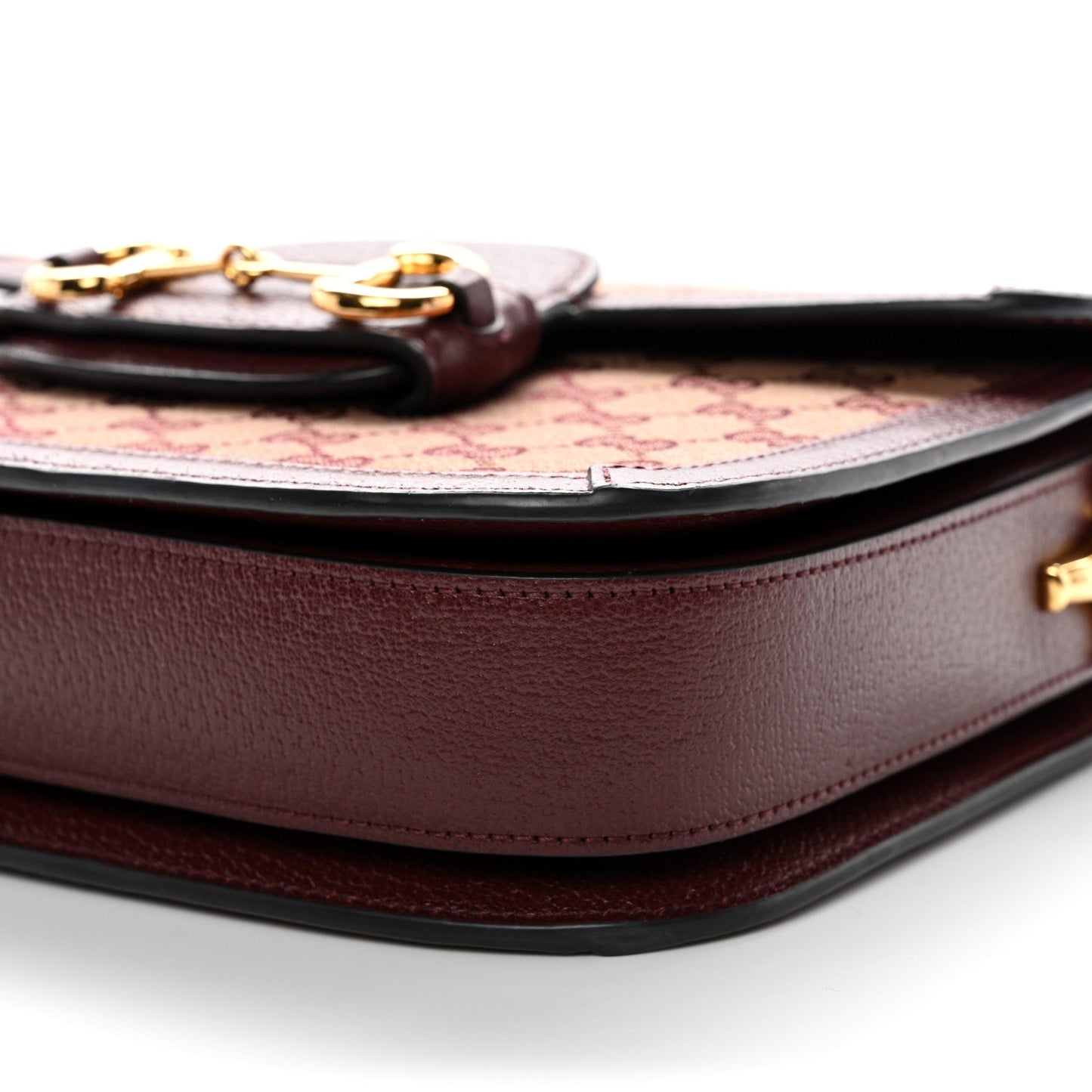 Monogram Textured Dollar Calfskin Horsebit 1955 Shoulder Bag Sahara Rubino Chardonnay