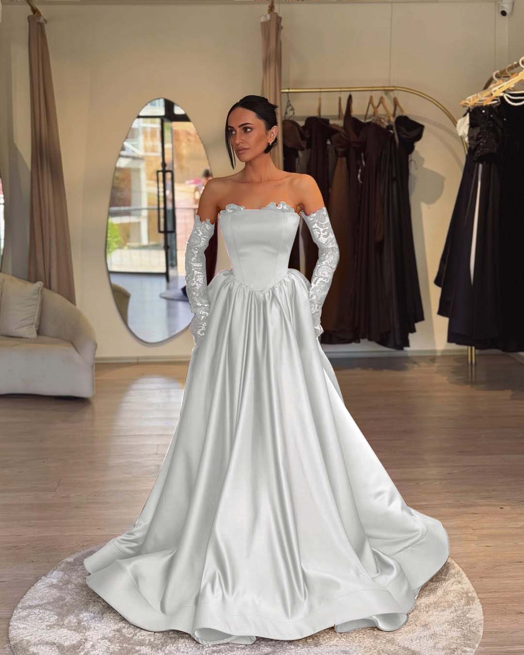 Elegant Sleeveless Strapless A Line Prom Dress With Lace Gloves