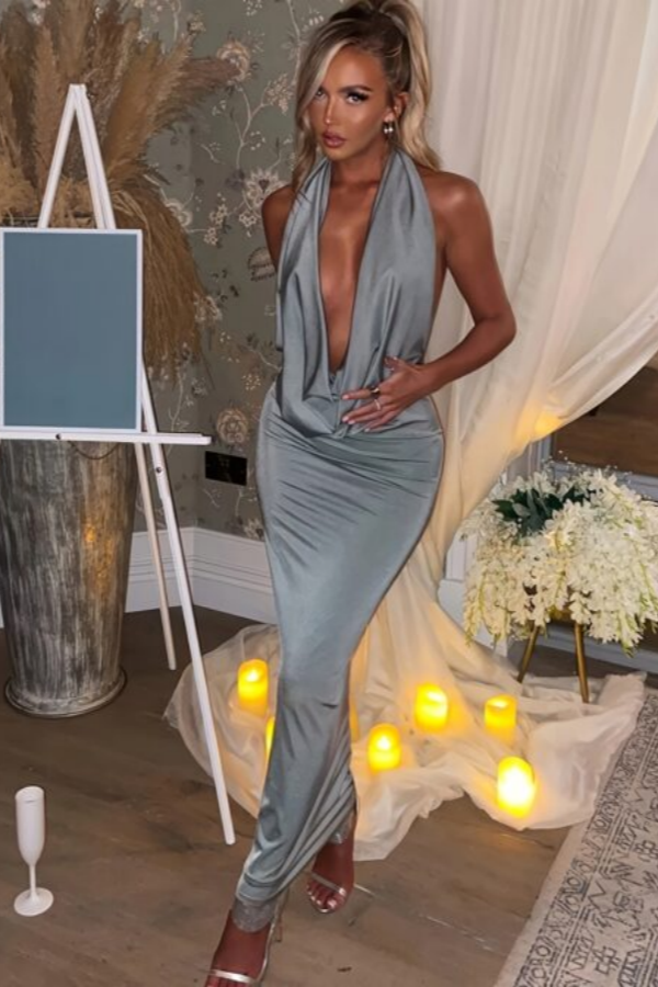 Black Halter Deep V-Neck Prom Dress