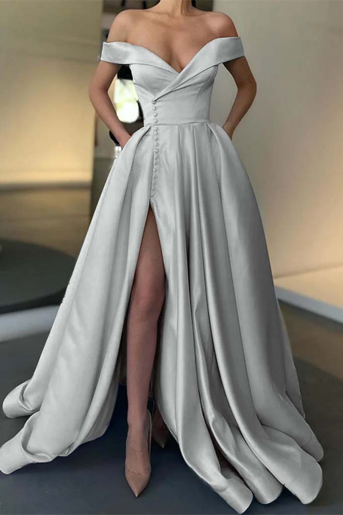 Long Slit Prom Off-the-Shoulder Dress