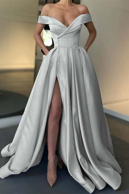 Long Slit Prom Off-the-Shoulder Dress