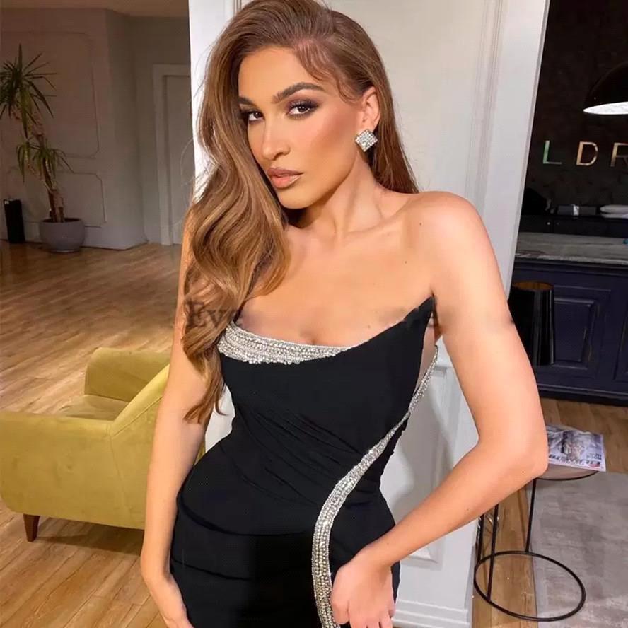 Mermaid Strapless Black Prom Dress Slit