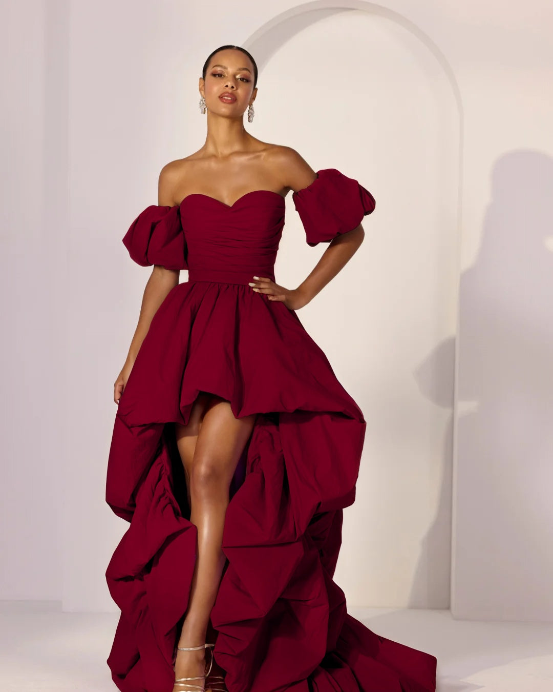Princess-Style Purple Sweetheart Pleated Strapless Hi-Lo Evening Dress