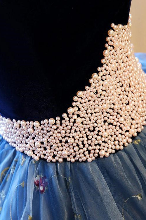 Royal Blue Sweetheart Ball Grown Evening Dress Pearl With Appliques Sleeveles