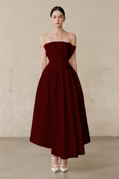 Ivory Off-the-Shoulder A-Line Evening Dress With Pleated