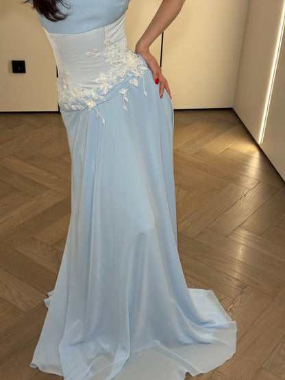Stunning Chiffon Pleated Embroidery Evening Dress with Draped Shawl Neck