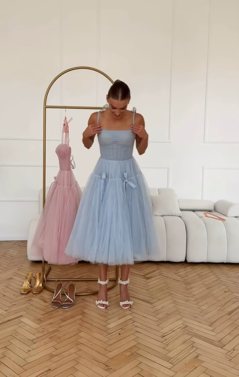 Pink A Line Spaghetti Strap Tulle 18th Birthday Dress Prom Dress SH3848