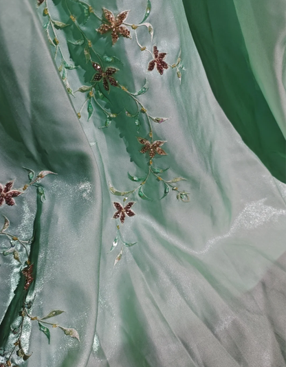 Chic Mint Green Halter Satin Tulle Embroidery Beaded Long Party Dress Evening Gown D2364