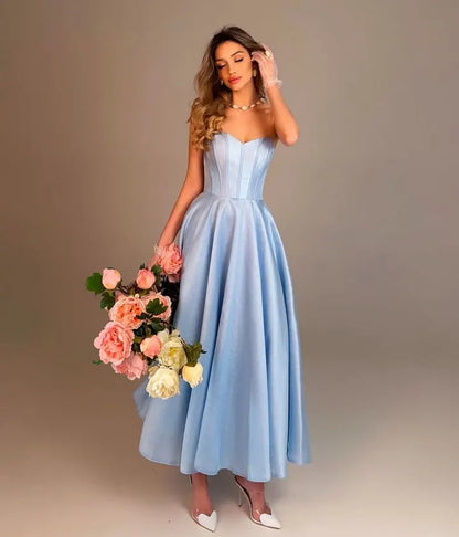 Elegant Sky Blue Sleeveless Sweetheart A-Line Evening Dress