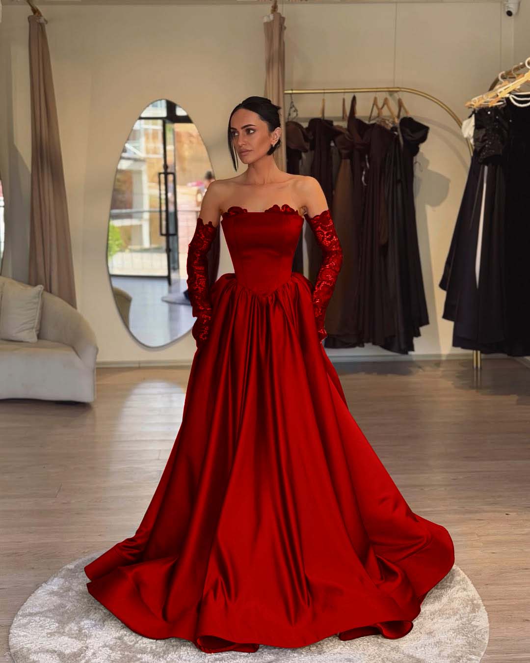 Elegant Sleeveless Strapless A Line Prom Dress With Lace Gloves