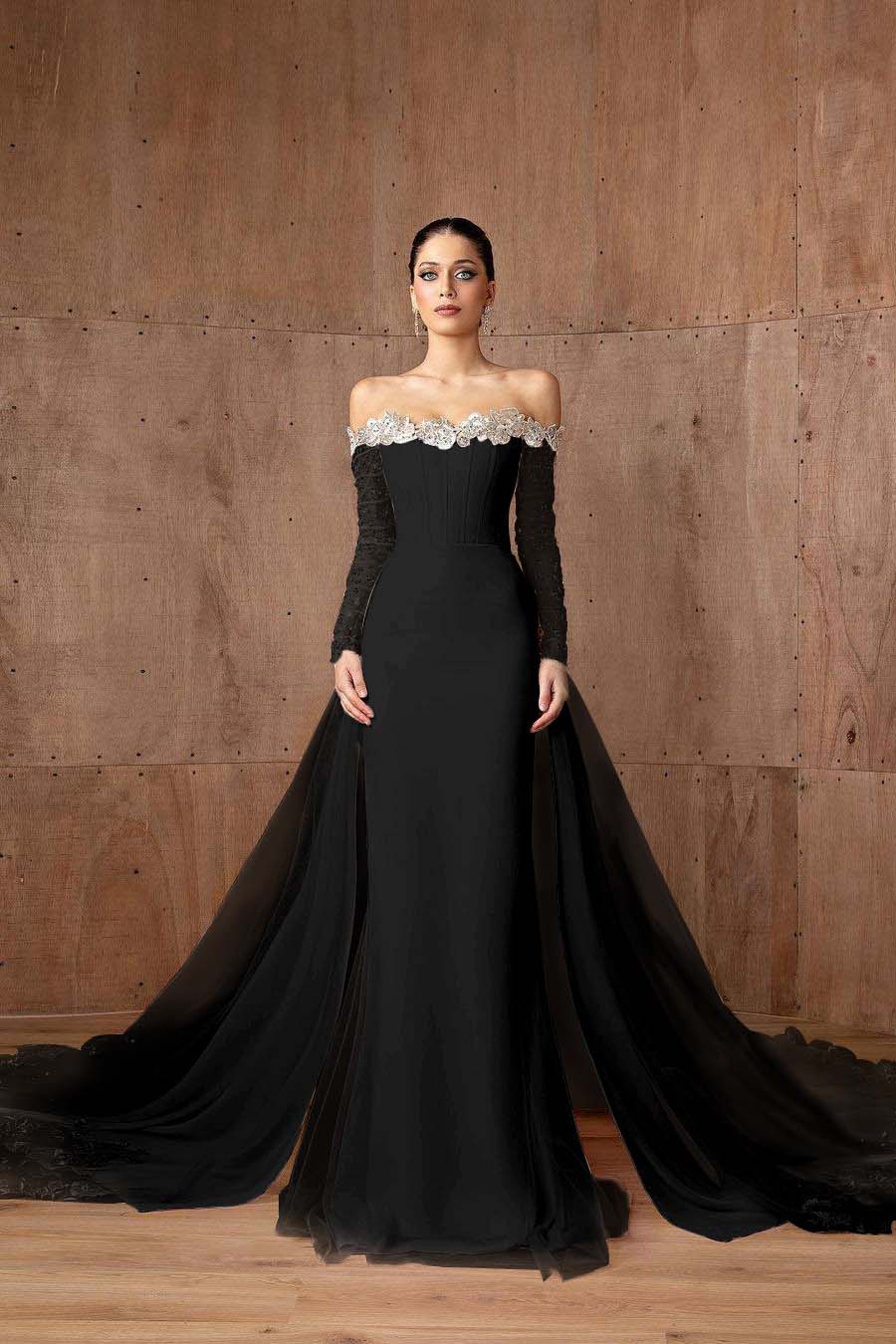 Charming Pink Satin Off the Shoulder Long Sleeves Long Prom Dress with Beadings