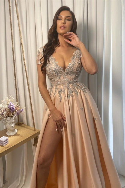 V Neck A Line Evening Dress With Slit Pregnancy