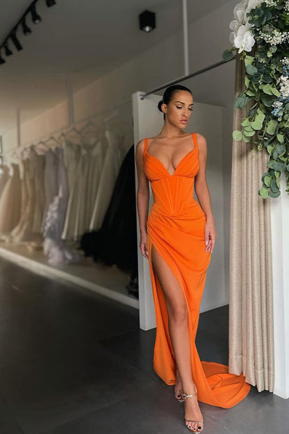 Modern V-Neck Slit Prom Dress Sleeveless