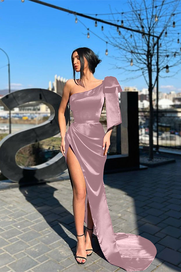 One-Shoulder Purple Long Mermaid Evening Dress With Slit