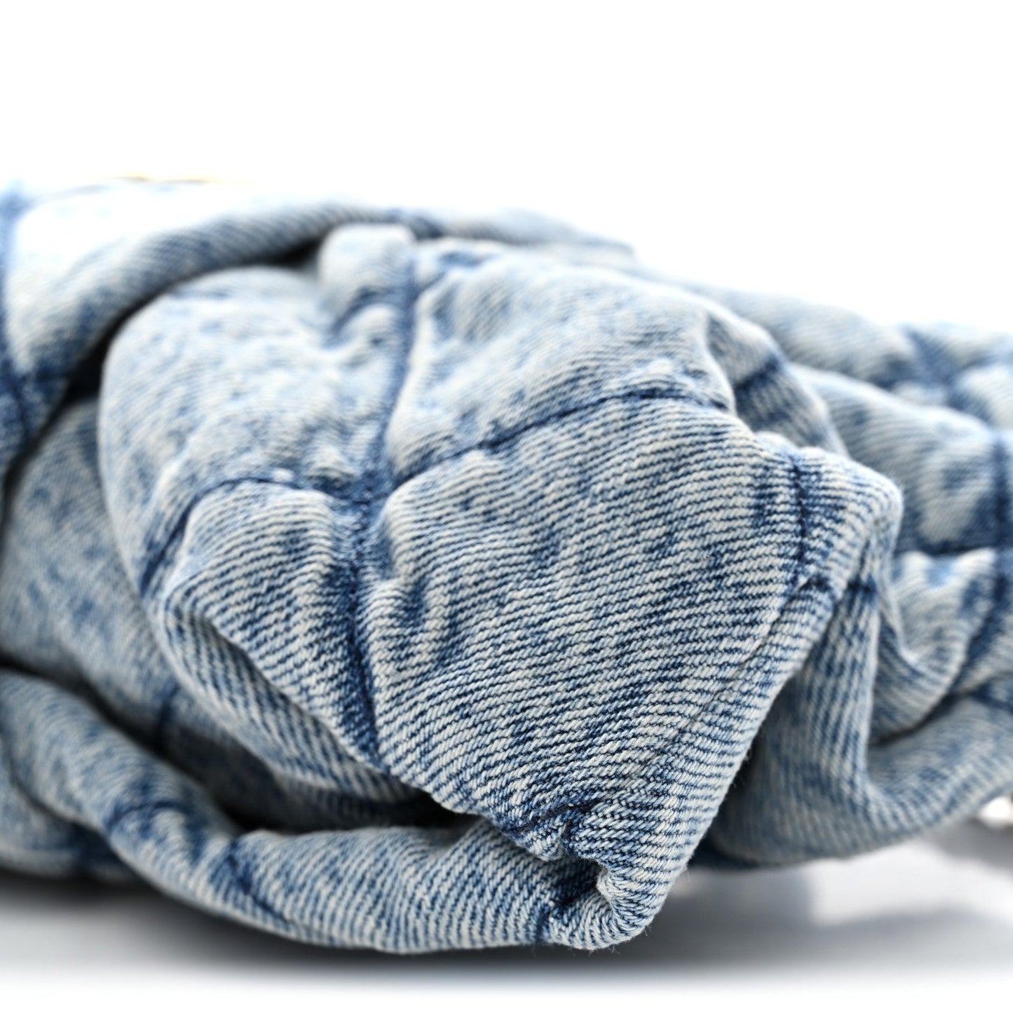 Washed Denim Quilted Mini Bow Bag Blue