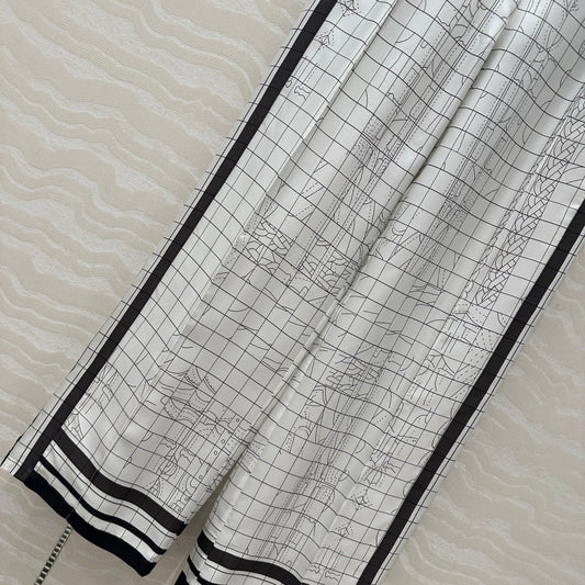 Hm 25 Coaching Deja Vu Wide-leg Straight Pants White Black Silk