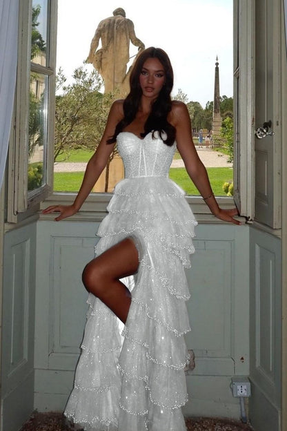 Chic Blue Tulle Sweetheart Beaded Sleeveless Cake Prom Dress with Split