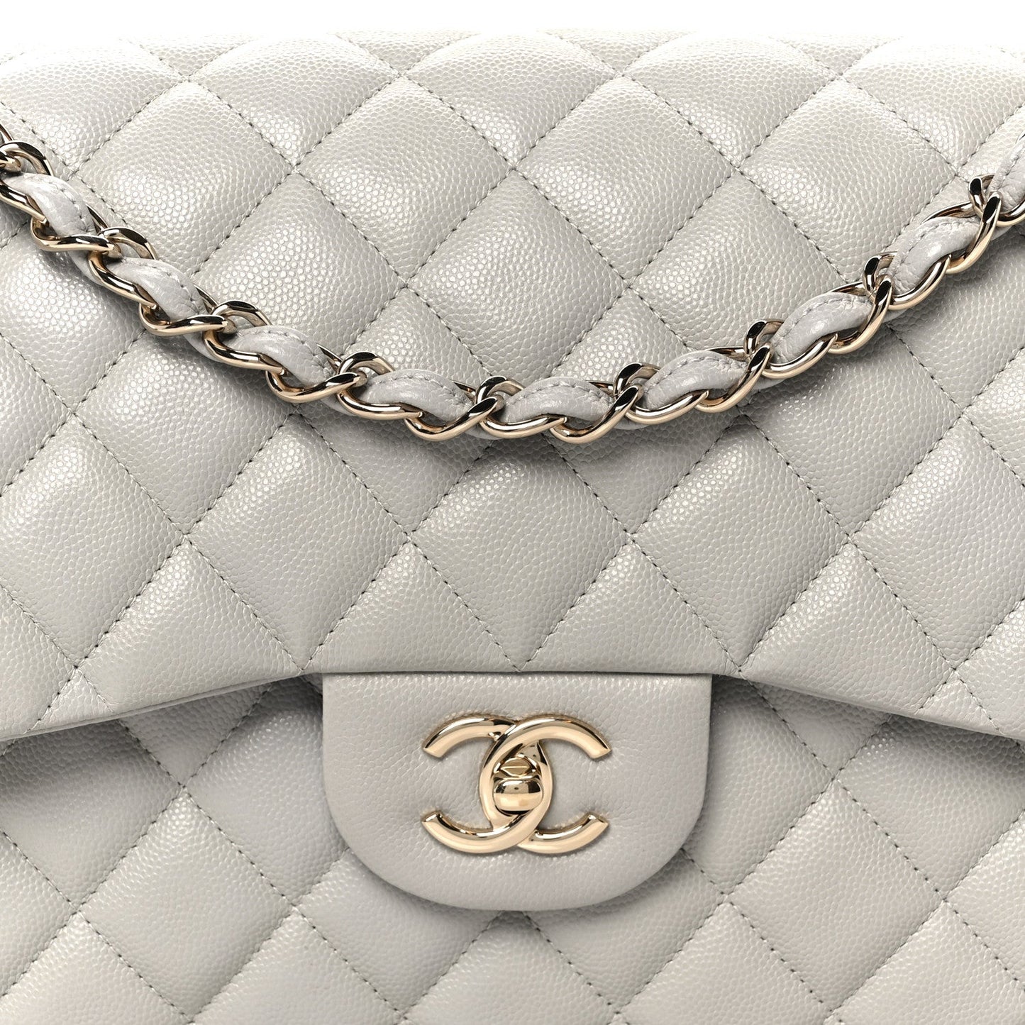 Caviar Quilted Jumbo Double Flap Grey
