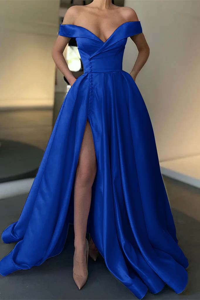 Long Slit Prom Off-the-Shoulder Dress