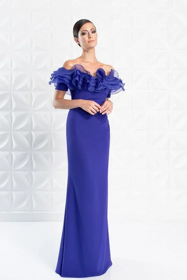 Graceful Off-the-shoulder Blue Slimming Sleeveless Evening Dress