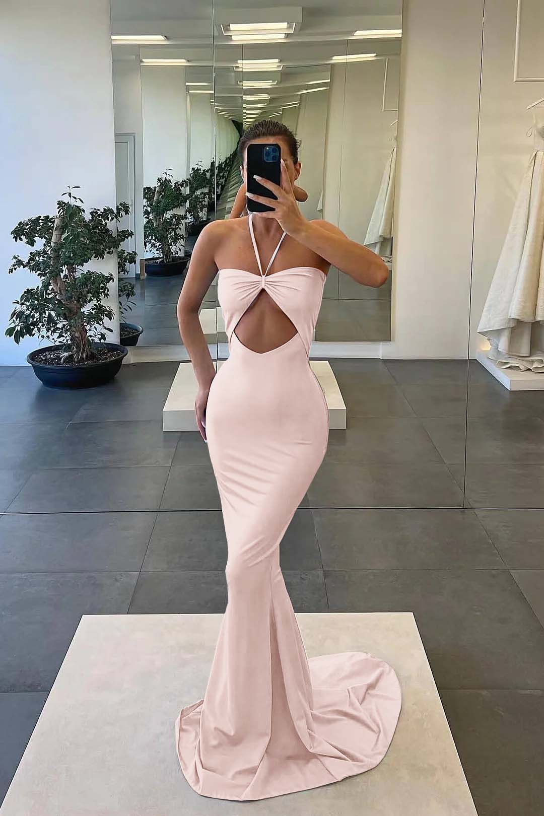 Blue Strapless Mermaid Evening Dress With Sleeveless Online Halter
