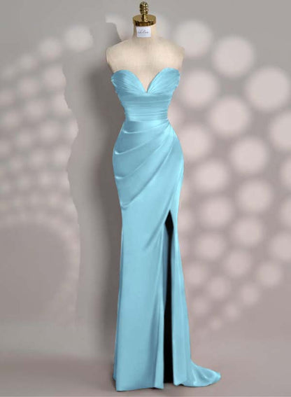 Charming Red Slit Pleated Evening Dress