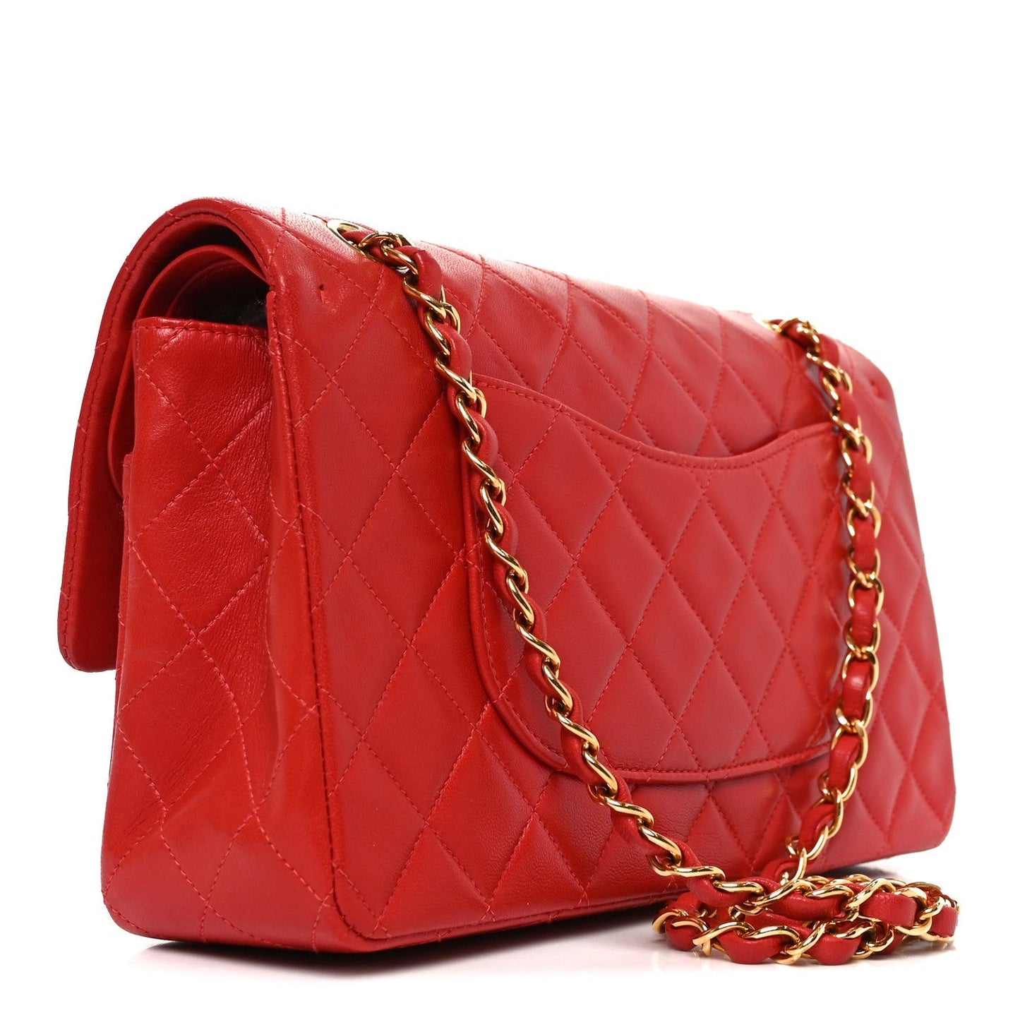 Lambskin Quilted Medium Double Flap Red