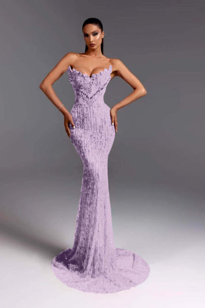 Sleeveless Strapless V-Neck Beads Mermaid Prom Dress