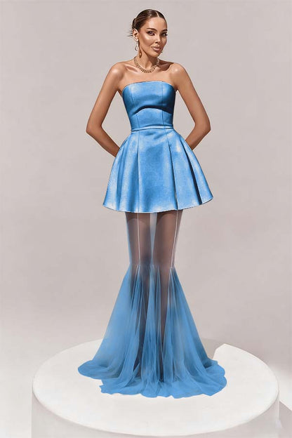 Stunning Black Sleeveless Strapless Prom Dress with Removable Hem