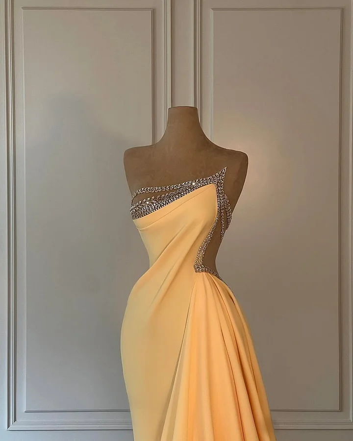 Fabulous Daffodil Asymmetric Sleeveless Ruched Patchwork Evening Dress