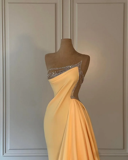 Fabulous Daffodil Asymmetric Sleeveless Ruched Patchwork Evening Dress