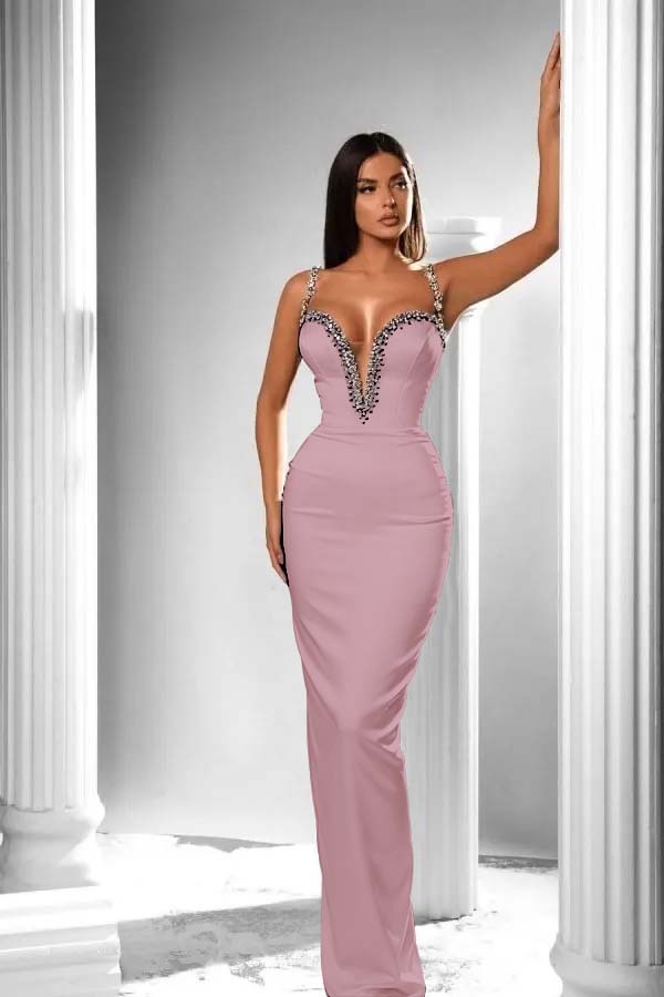 Black V-Neck Long Prom Dress Sleeveless with Beads