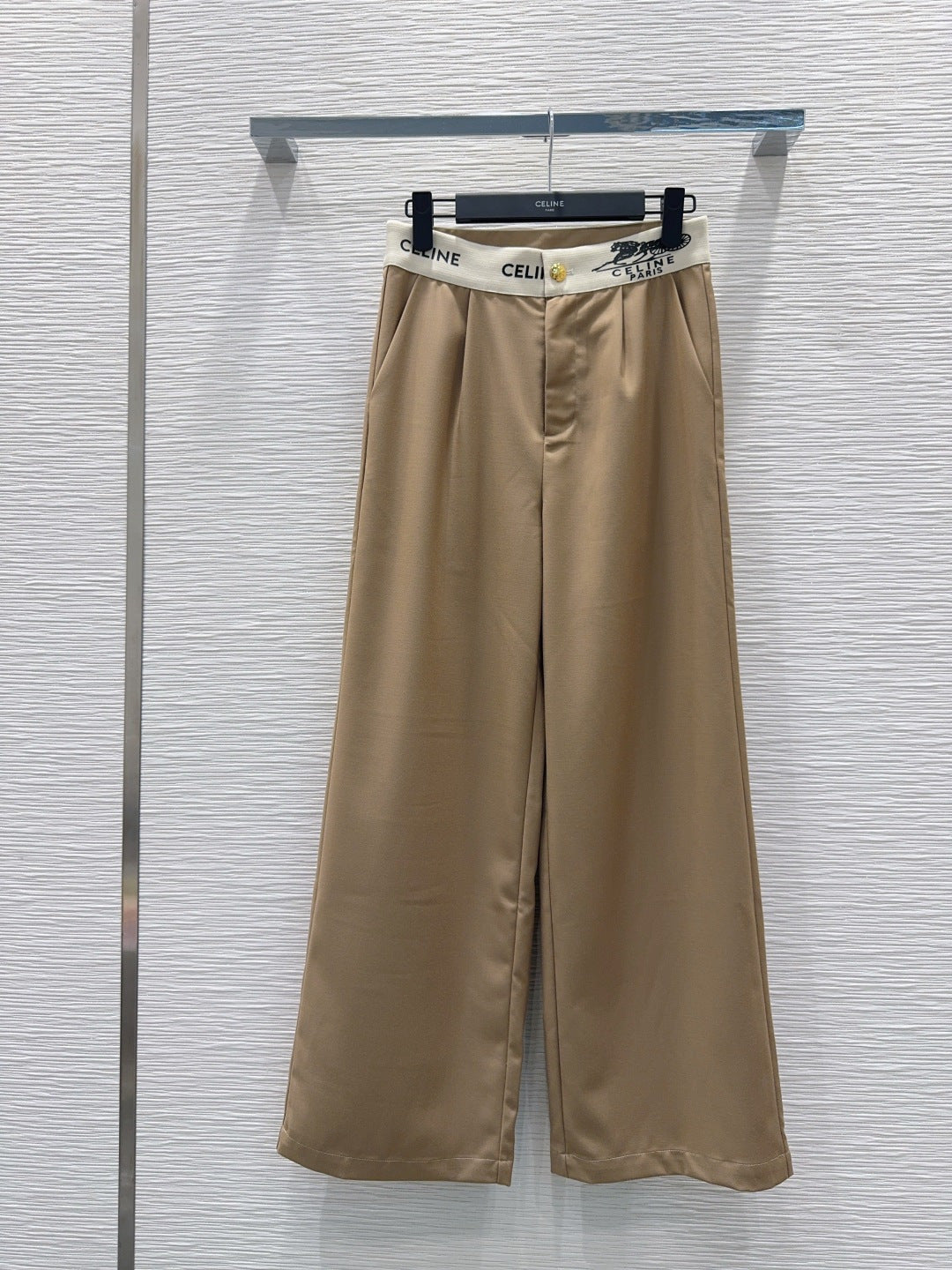 Celine 26S Wide-leg Trousers Celine Belt Beige Polyester Viscose 351299