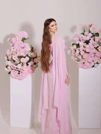 Charming Sleeveless Satin Square Appliques Evening Dress With Shawl