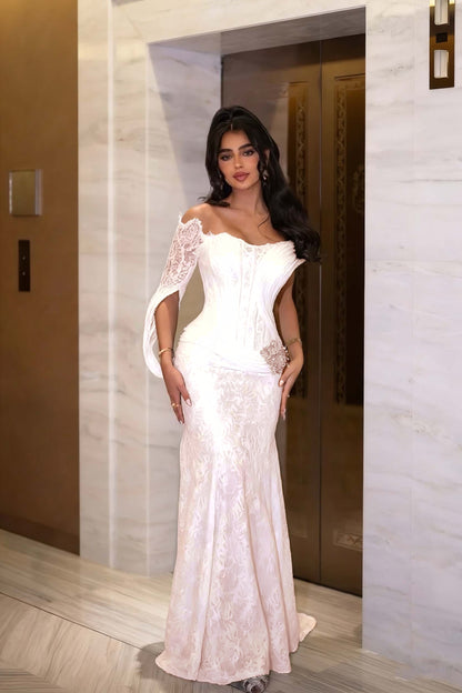 Black Long Sleeves Strapless Mermaid Prom Dress With Embroidery