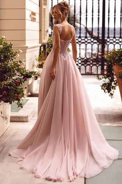 Pink Sleeveless Sweetheart A-Line Beadeds Prom Dress
