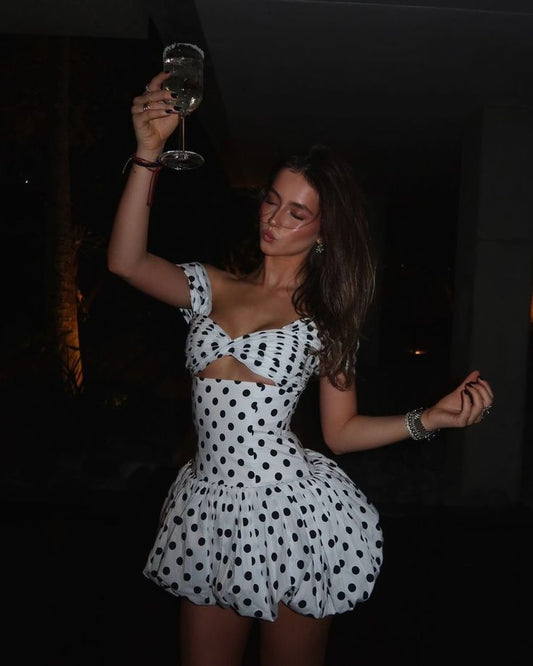 Cute A Line Straps Polka Dot Satin Short Homecoming Dress Cocktail Dress SH3357