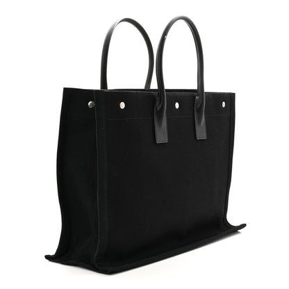 Linen Calfskin Rive Gauche Tote Black