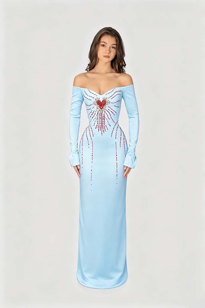 Enchanting Black Velvet Long Sleeves Strapless Evening Dress with Rhinestone