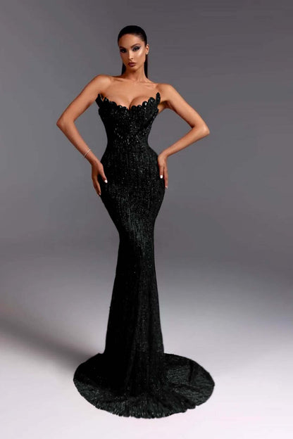Sleeveless Strapless V-Neck Beads Mermaid Prom Dress