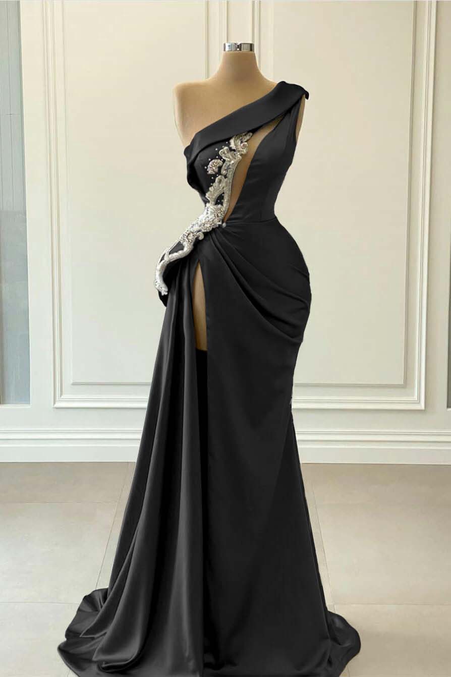 One Shoulder Blue Mermaid Prom Dress With Beaded