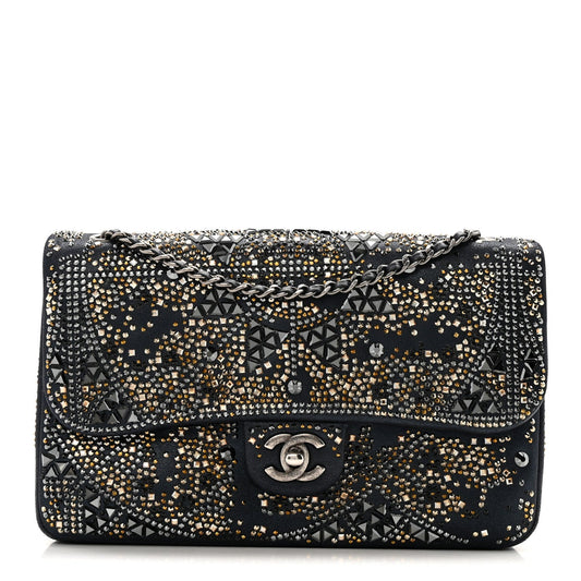 Oxidized Goatskin Strass Buonasera Medium Flap Dark Blue