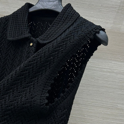 Gucci 25 Hollow Knitted Polo Vest Dress Black Polyester Fiber