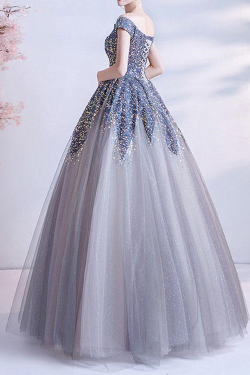 Gorgeous Off-The-Shoulder Long Ball Grown Prom Dress With Sweetheart Sequins