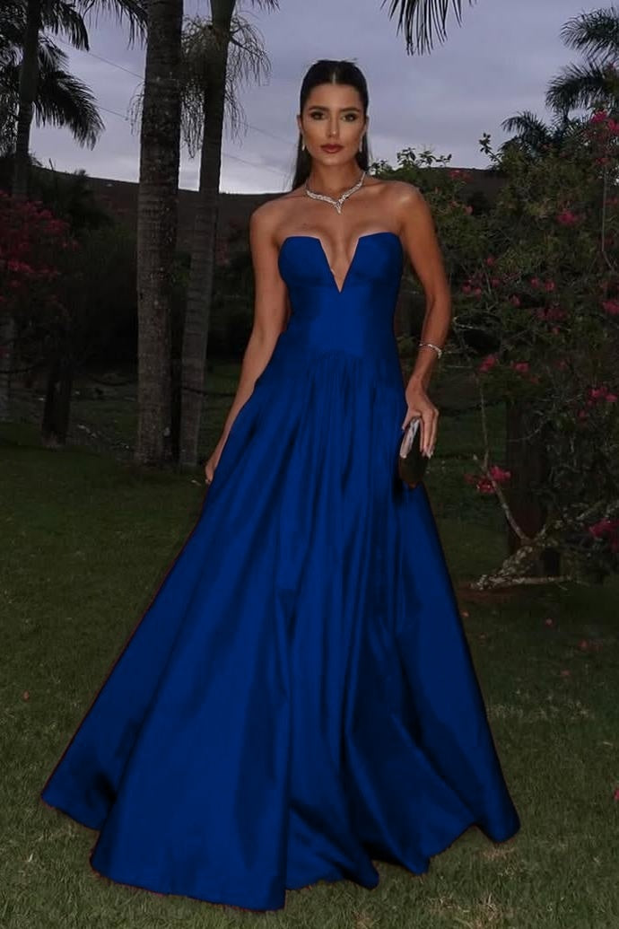 Sleeveless Strapless Deep V-Neck A-Line Prom Dress