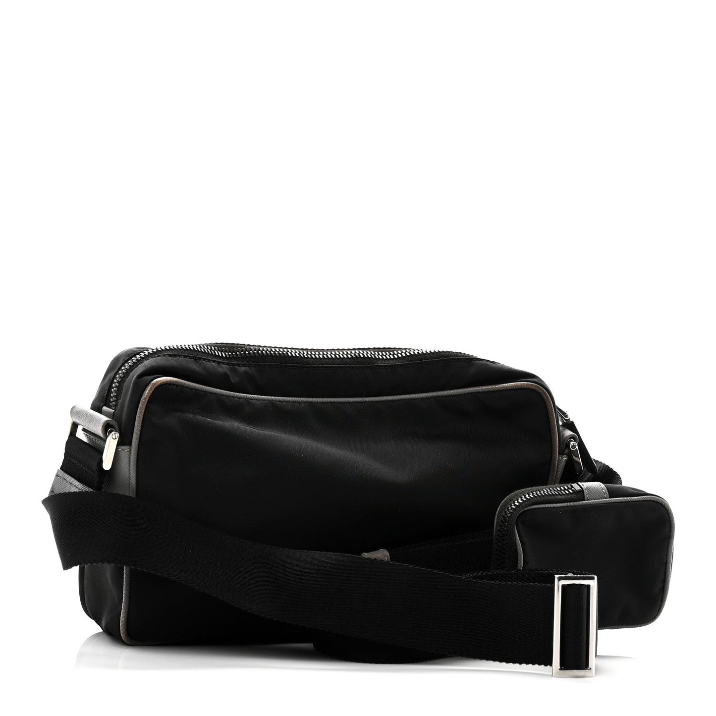 Tessuto Nylon Saffiano Pocket Single Snap Buckle Messenger Flap Bag Black Bleuette Marmo
