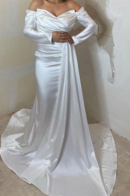 Sweetheart Long Sleeves Front Split Off-The-Shoulder Mermaid Evening Dress With Ruffle