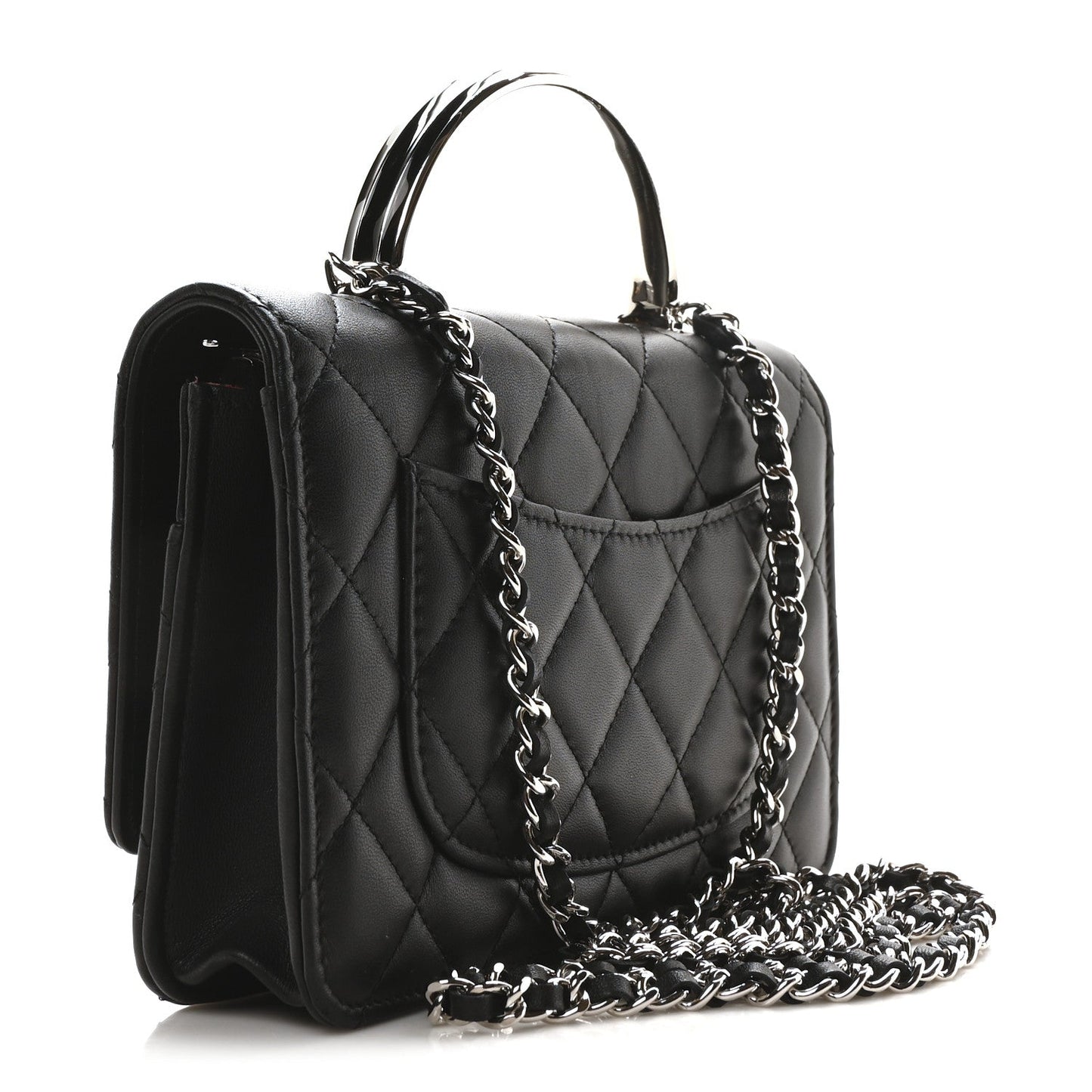 Lambskin Quilted Metal Top Handle Wallet On Chain WOC Black