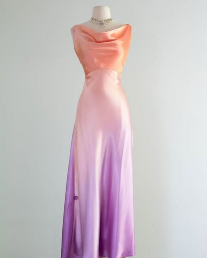 Simple Orange Purple Ombre A Line Satin Prom Dress Wedding Guest Dress SH4552